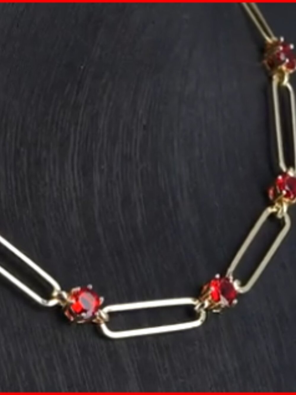 Ruby Color Austrian Crystal Paperclip Chain Necklace - Picture 2 of 5